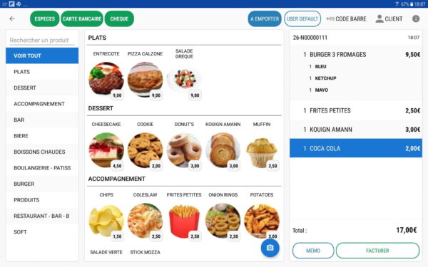 application caisse Commercill ECRAN SAISIE NOTE sur Tablette Android