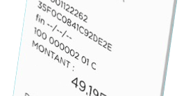 Ticket de carte bancaire française avec montant et détails de paiement en euros d’une pharmacie.