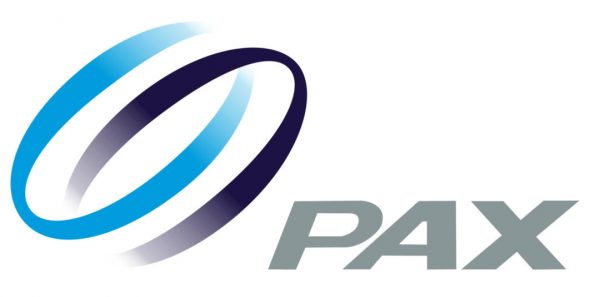 Logo PAX bleu et gris symbolisant innovation, fiabilité et solutions technologiques de paiement.