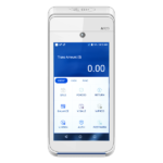 Terminal de paiement mobile PAX A920 blanc avec écran tactile moderne pour transactions sécurisées.