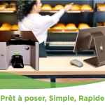 Système de gestion de caisse moderne dans une boulangerie artisanale française.