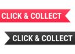 Bannières rouges et noires “Click & Collect” modernes avec texte blanc et flèche directionnelle.